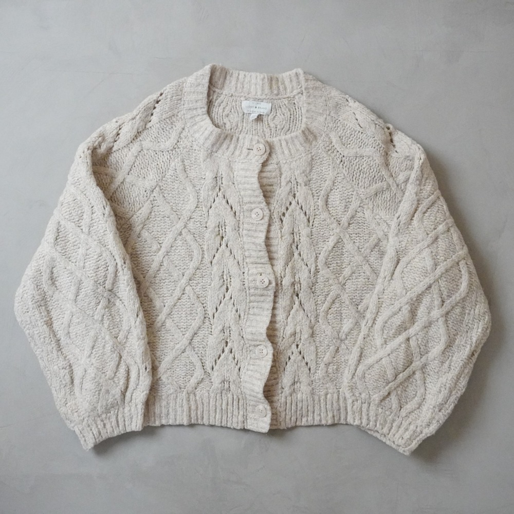 Lucky Brand Cable Knit Cardigan Sweater Large Womens Cream Oatmeal Button Up